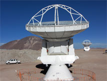 Figure 1. Two ALMA antennas have measured fringes at three frequency bands at the 5000m elevation ALMA Array Operations Site.