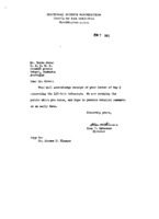 Alan T. Waterman to Grote Reber re: Acknowledgement of Reber&#039;s 5/9/1961 letter