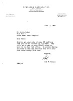 Hal H. Ramsey to Grote Reber re: Acknowledgement of 6/8/1960 note