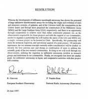 Resolution to Organize Partnership to Explore Union of LSA and MMA into a Single Common Project to be Located in Chile, 1997
