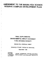 Final Supplemental Environmental Impact Statement, VLBA Antenna Facility; Amendment to the Mauna Kea Science Reserve Complex Development Plan