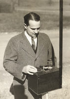 John D. Kraus with instrument box