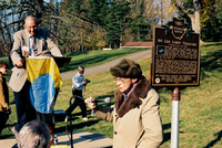 John D. Kraus speaking at ceremony to place historical marker at site of Big Ear