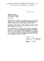 Lawrence H. Starkey to Research Corporation re: Editor of United States History Society, Inc. children&#039;s biographical encyclopedia requesting information about GR for the encyclopedia