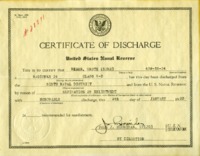 Certificate of Discharge, United States Naval Reserve