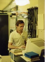 Donald C. Backer at a Computer, undated