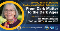 Martha Haynes: Seventy Years of Studying Hydrogen with Radio Telescopes:  From Dark Matter to the Dark Ages (2020 Jansky Lecture)