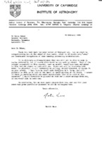 Martin J. Rees to Grote Reber re: Will accept Jackson-Gwilt medal on Reber&#039;s behalf