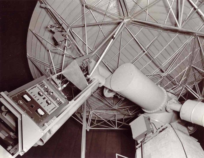 [Needham radio telescope interior]