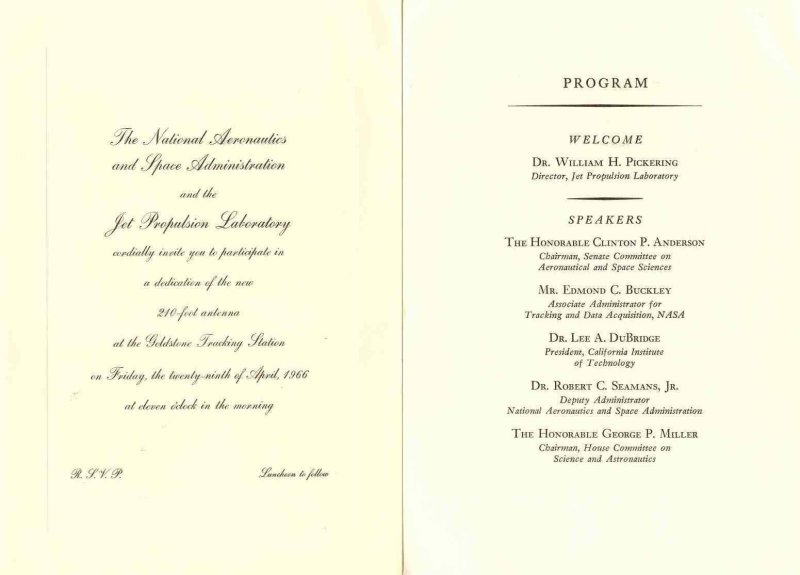 [Invitation to dedication of 210 foot DSN telescope]