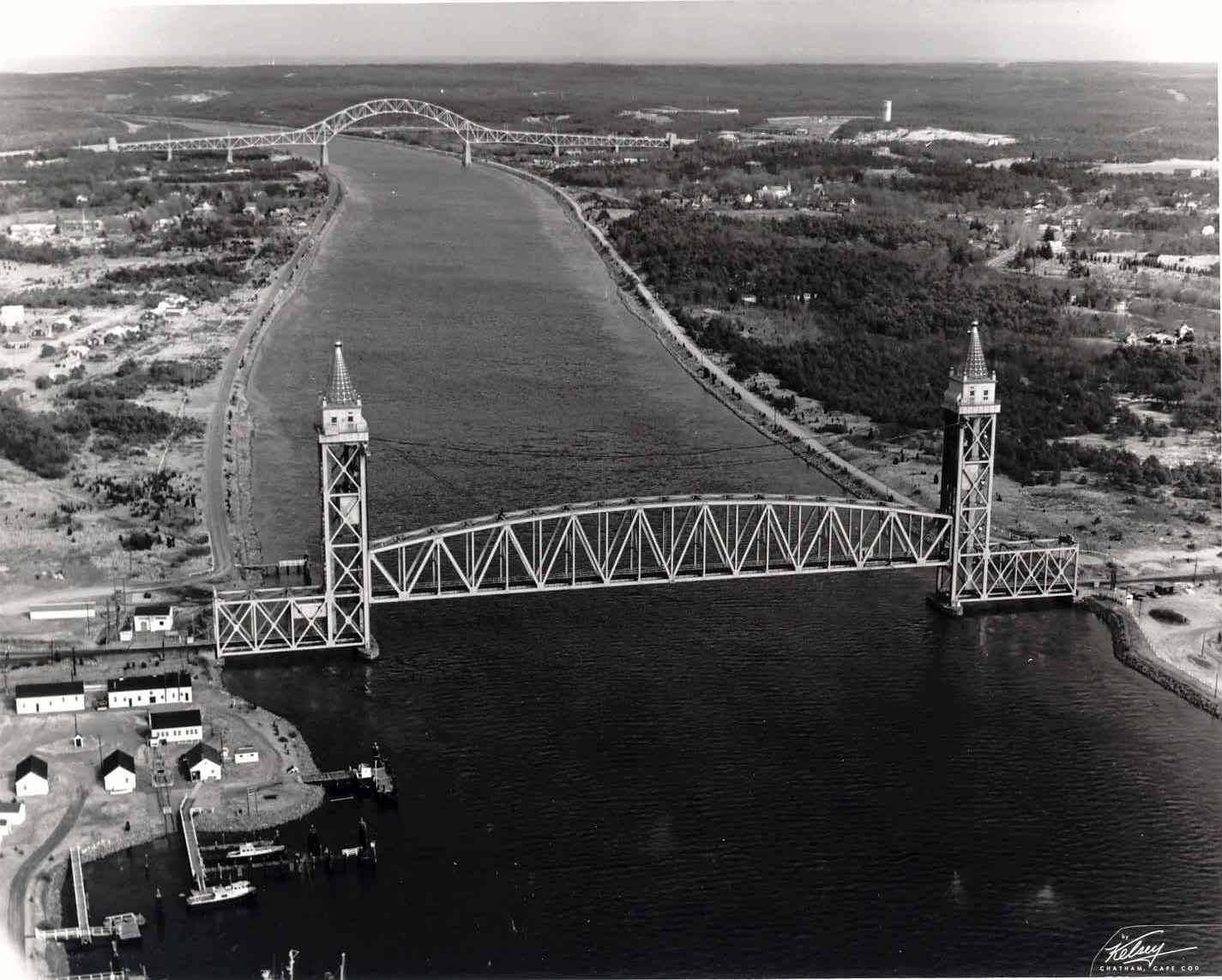 [Aerial photo of Cape Cod Canal lift bridge]