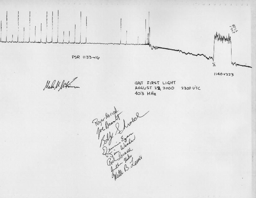 Strip Chart Recording of GBT's 'First Light' Observation